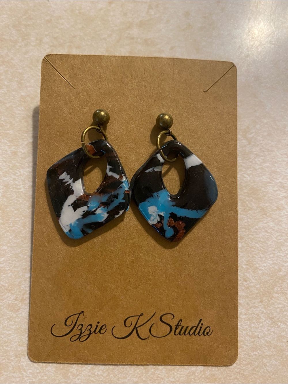 Black, Blue & White Resin Drop Earrings